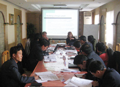 Discussion of biogas plant constructions during 3-day training in Pyongyang, DPRK